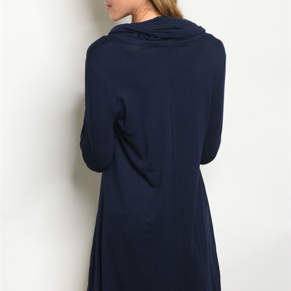 Navy Blue Long Sleeve Cowl Neck Jersey Swing Dress - Picture 4 of 4